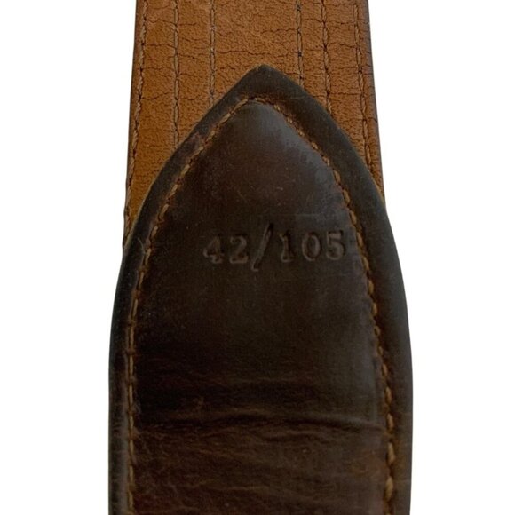 YRI Mens Golf Belt Canvas Leather Tabs Size 42/105 Brown Blue Brass Buckle - Picture 4 of 4